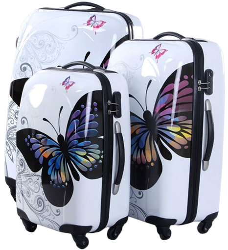 Obrázek z Cestovní kufry sada 3 ks ABS - PC potisk motýl 