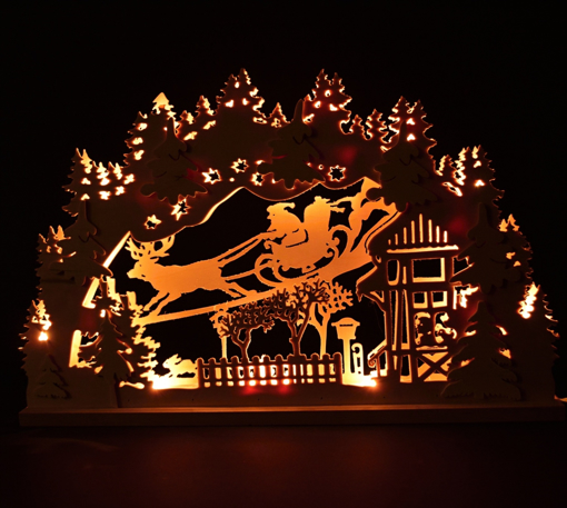 Obrázek z Dřevěná vyřezávaná světelná dekorace, svícen za okno 56 x 36 cm 