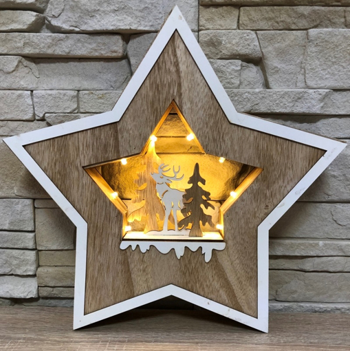 Obrázek z LED světelná dřevěná dekorace - hvězda 