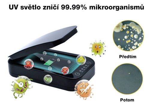 Obrázek z FIXED UV sterilizér pro mobilní telefony, roušky a drobné předměty, s bezdrátovým nabíjením 