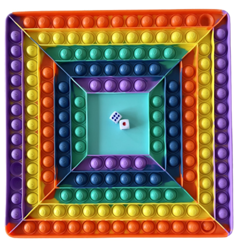 Obrázek z Pop It Rainbow MEGA JUMBO s kostkami - antistresová hračka čtverec 