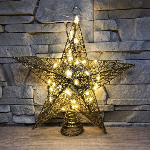 Obrázek z LED vánoční kovová 3D hvězda na stromeček - 15 cm 