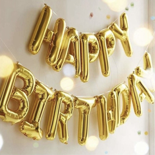 Obrázek z Balónek fóliový nápis Happy Birthday se stuhou zdarma - zlatý 340 x 35 cm 