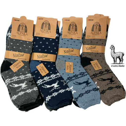 Obrázek z Pánské vlněné ponožky Lama Alpaka sada 3 páry s zimním motivem sobů 