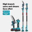 Obrázek z AKU pila na větve, aku nůžky na větve a teleskopická tyč 3v1 až 4 m – aku pilka, teleskopická pila, prořezávač větví + 2x baterie 