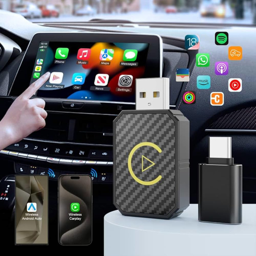 Obrázek z Adaptér CarPlay Android Auto bezdrátový 2v1 - USB/USBC Plug & Play 