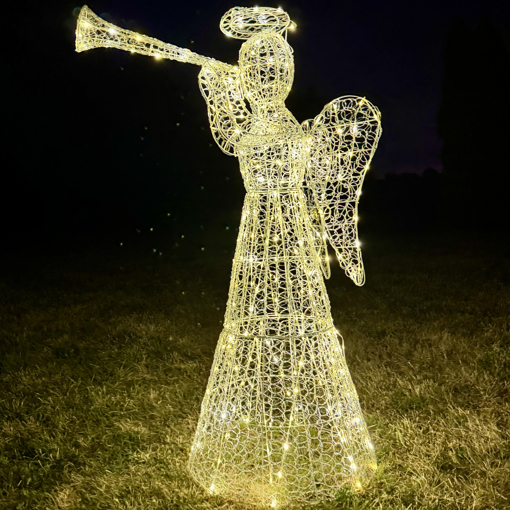 Obrázek z Venkovní XXL LED anděl s trumpetou 140 cm s flash efektem 