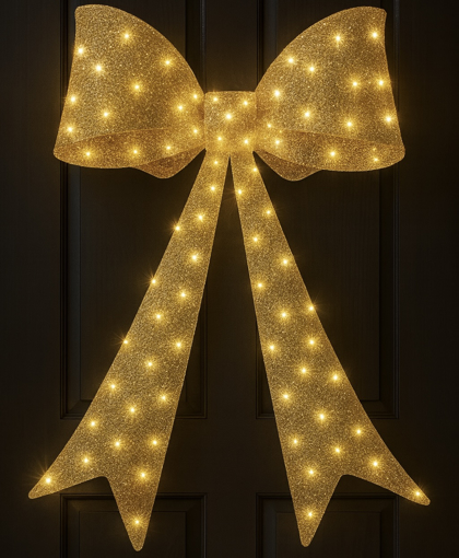 Obrázek z Velká světelná LED mašle - zářivá venkovní dekorace vhodná pro zavěšení  na vstupní dveře či fasádu 