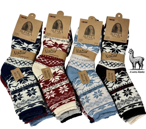 Obrázek z Dámské termo ponožky 3 páry z alpaka vlny s pleteným vzorem vločky 