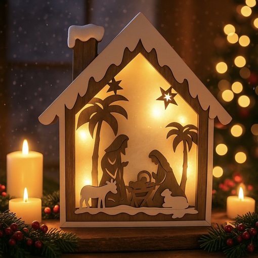 Obrázek z LED světelná dřevěná dekorace - domeček 