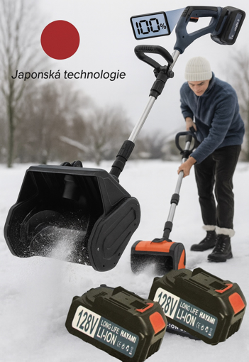 Obrázek z Aku sněhová fréza, hrablo na sníh HAYAMI + 2x 128V baterie + příslušenství v sadě - kompaktní fréza pro chodníky a příjezdové cesty 