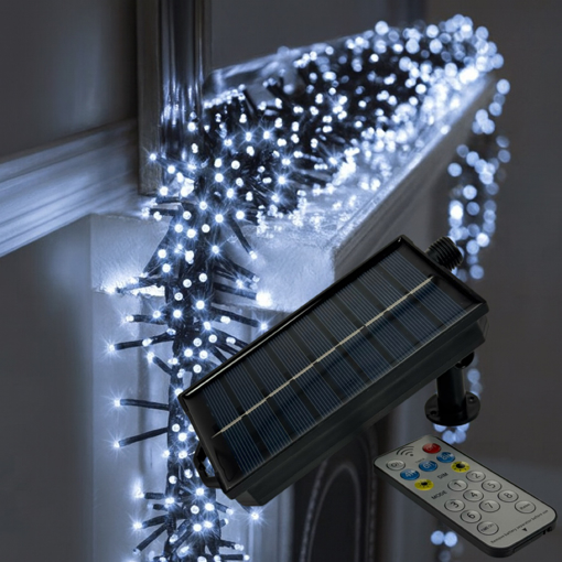 Obrázek z Venkovní LED solární vánoční řetěz - ježek 250 LED/10 m s propojovacím systémem, ovladačem, časovačem a regulací intenzity svícení 