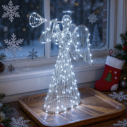 Obrázek z Venkovní LED anděl s trumpetou – teplá bílá (zlatý) / ledově bílá (stříbrný) 