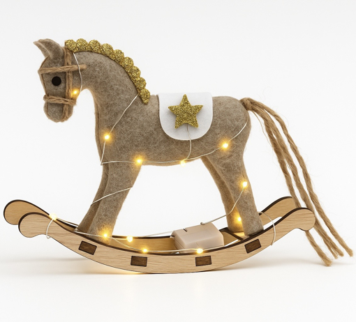 Obrázek z Světelný vánoční Led houpací kůň, koník na baterie v dárkové krabičce - jemná světelná dekorace s programy a bateriemi zdarma 