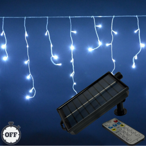 Obrázek z Solární vánoční osvětlení venkovní, světelné LED krápníky 210 Led / 10 m s propojovacím systémem, ovladačem, časovačem a regulací intenzity svícení 