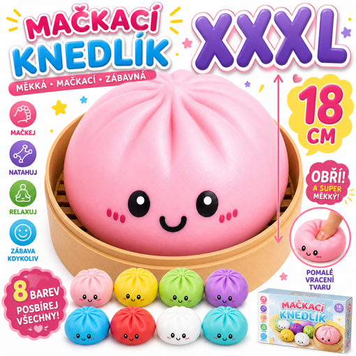 Obrázek z XXXL Mystery Squishy Dumpling 18 cm – gigantický antistresový mačkací knedlík 