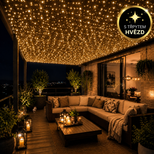 Obrázek z LED světelný řetěz 40 m – hvězdné osvětlení pergoly a zahrady | 2000 LED s třpytem hvězd | časovač 