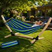 Obrázek z Houpací síť se dřevěným stojanem 300 × 100 cm | Nosnost 150 kg | Pohodlný relax na zahradu a terasu 