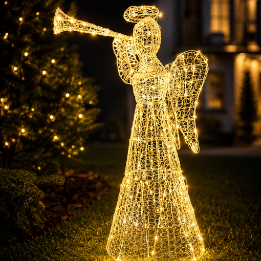 Obrázek z Venkovní XL LED anděl s trumpetou 105 cm s flash efektem 