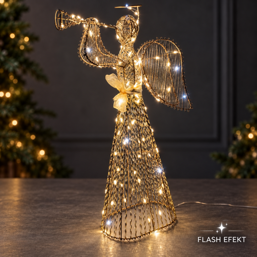 Obrázek z Vánoční LED anděl s trumpetou 50 cm – teplá bílá s FLASH efektem a časovačem 