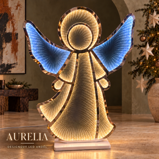 Obrázek z Designový LED anděl Aurelia 90 cm se zrcadlovým efektem 