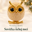 Vánoční brož Sovička tiché noci – sova s perleťovým vzhledem – obrázek se slovenským názvem / Vianočná brošňa Sovička tichej noci – sova s perleťovým vzhľadom – obrázok so slovenským názvom